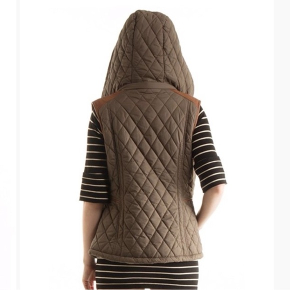 Fashionomics Quilted Hooded Vest Olive and Brown women’s size M goblincore - Picture 3 of 16